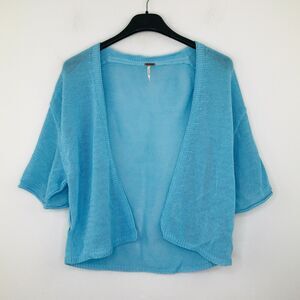 Free People Women's XS Cardigan Sweater Blue Half Sleeve Open NWT Flaw BG12